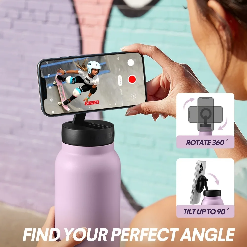 Insulated Water Bottle with Magnetic Phone Holder - Image 4